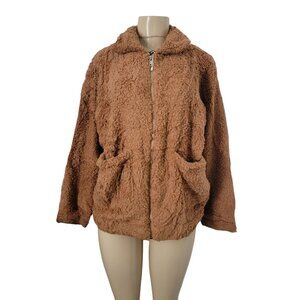 Comeon Brown Teddy Bear Hooded Jacket Full Zip Closure